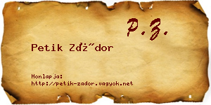 Petik Zádor névjegykártya